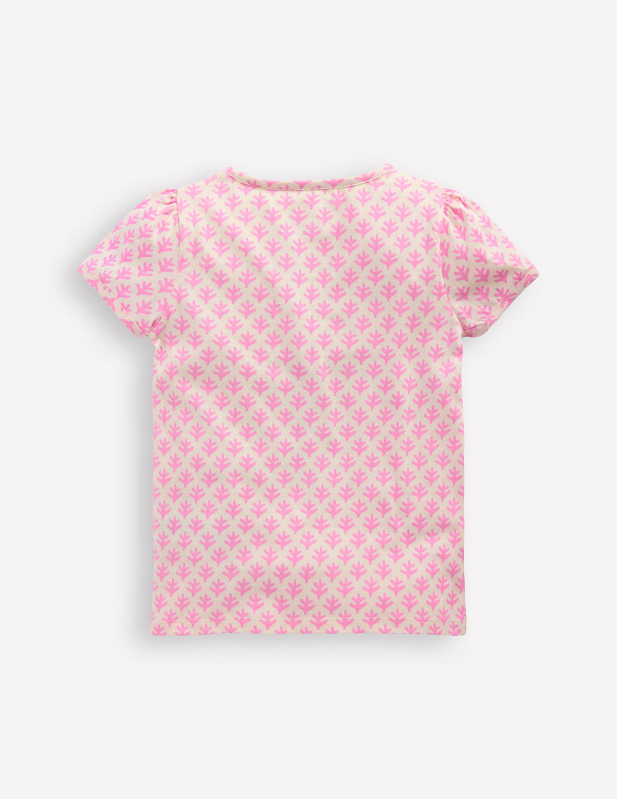 Puff Sleeve Superstitch Top-Pink Woodblock Seahorse - Image 2