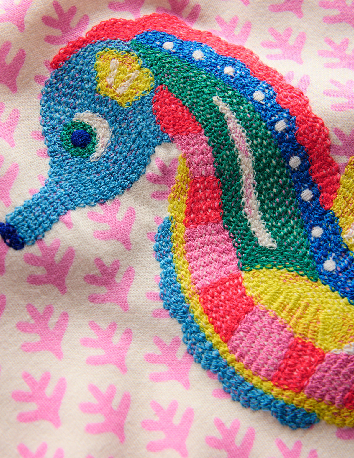 Puff Sleeve Superstitch Top-Pink Woodblock Seahorse - Image 3