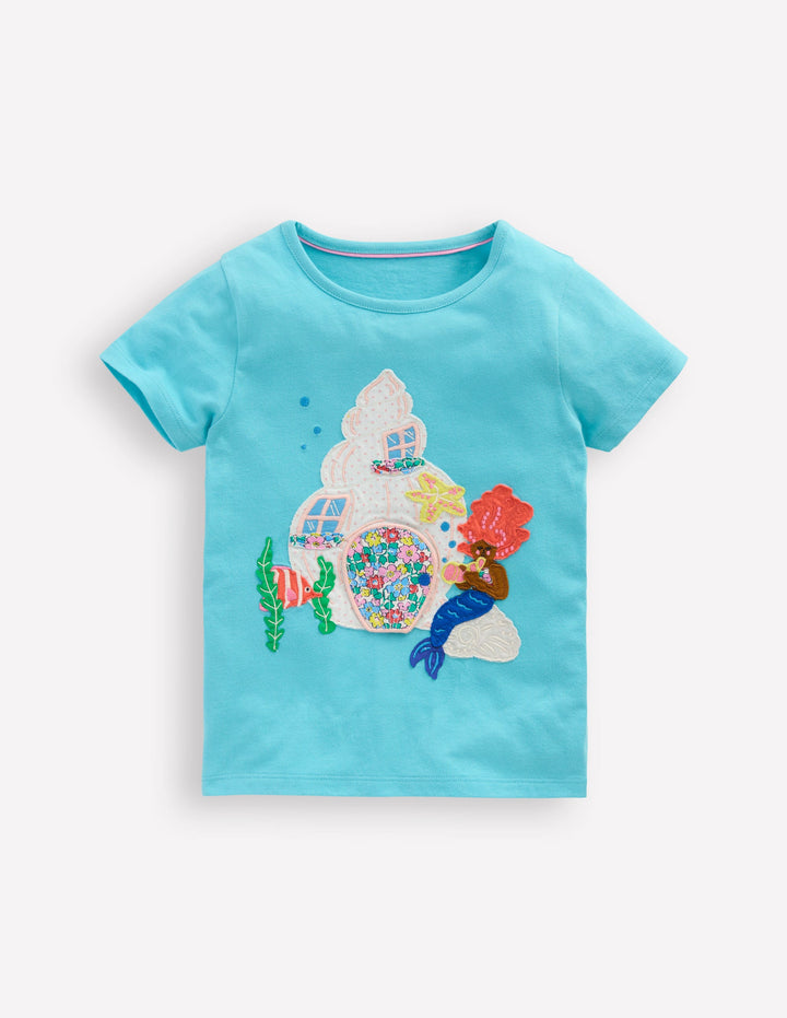 Lift The Flap Short Sleeve Top-Aquamarine Blue Mermaid