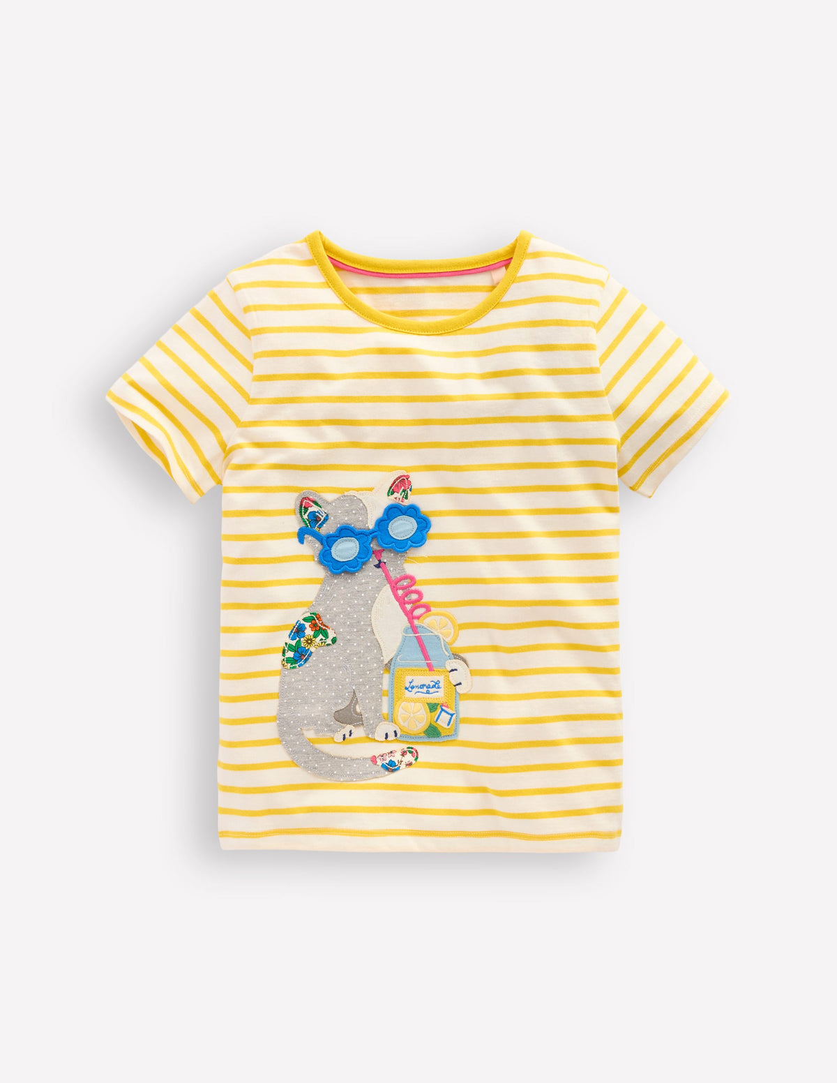 Lift The Flap Short Sleeve Top-Pineapple Yellow Stripe Cat - Image 1