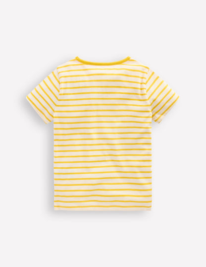 Lift The Flap Short Sleeve Top-Pineapple Yellow Stripe Cat