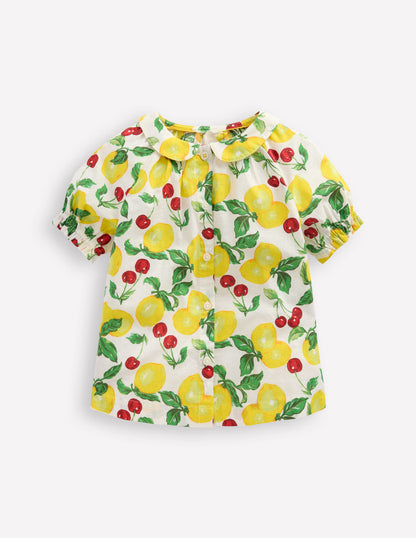 Woven Collared Top-Lemons and Cherries