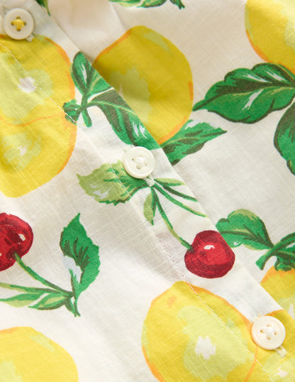 Woven Collared Top-Lemons and Cherries