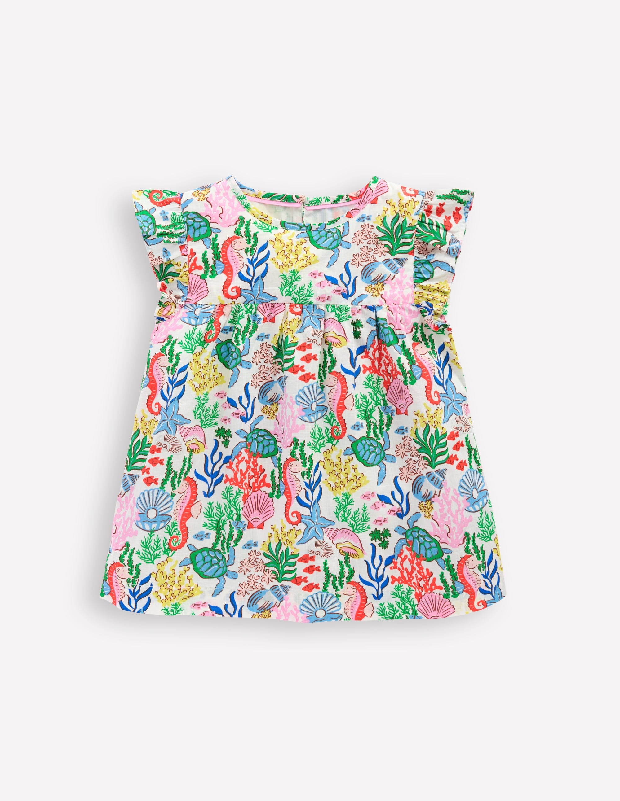 Frill Sleeve Woven Top-Multi Coral Cove - Image 1