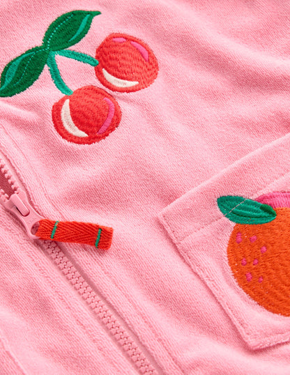 Zip-Through Towelling Hoodie-Chalk Pink Fruit