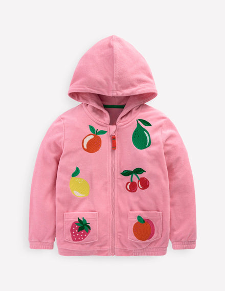 Zip-Through Towelling Hoodie-Chalk Pink Fruit