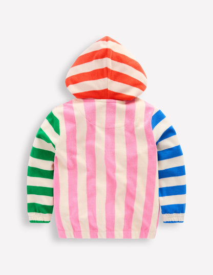 Zip-Through Towelling Hoodie-Multi Hotchpotch Stripe