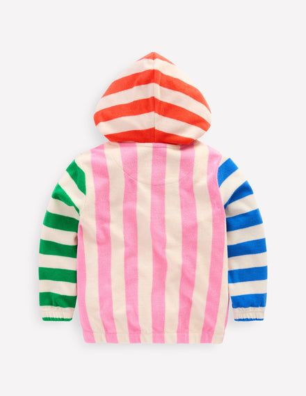 Zip-Through Towelling Hoodie-Multi Hotchpotch Stripe