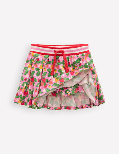 Pleated Jersey Skort-Cosmos Pink Strawberry Patch