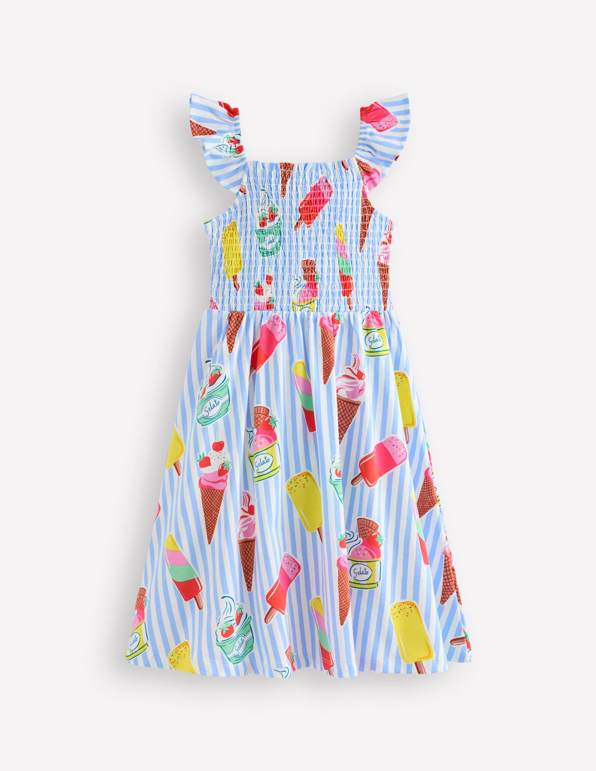 Willa Shirred Jersey Dress-Vintage Blue Ice Cream Stripe - Image 2