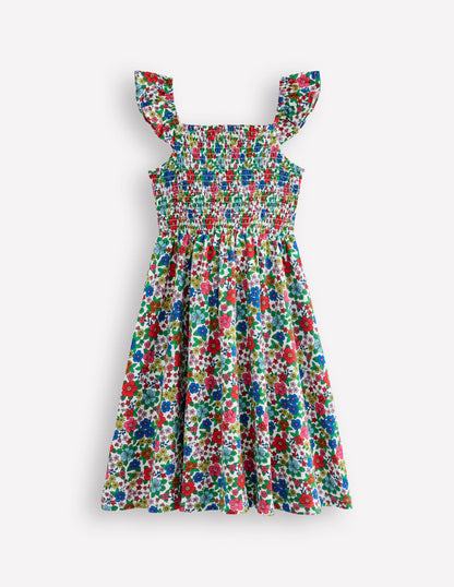 Shirred Jersey Dress-Multi Holiday Flowerbed