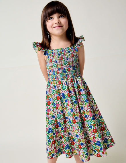 Shirred Jersey Dress-Multi Holiday Flowerbed