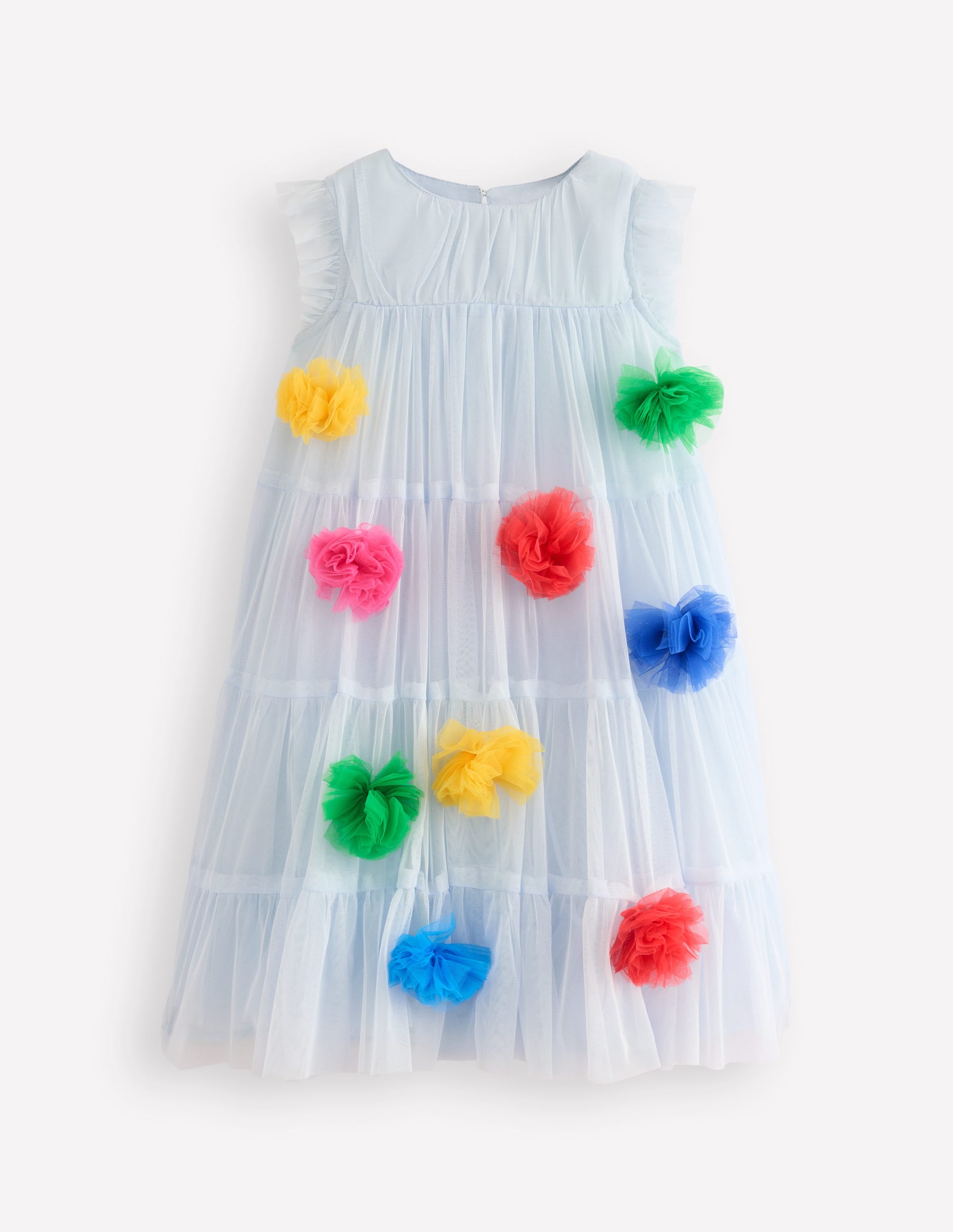 Rainbow Ombre Tulle Dress-Blue Multi Pom - Image 1