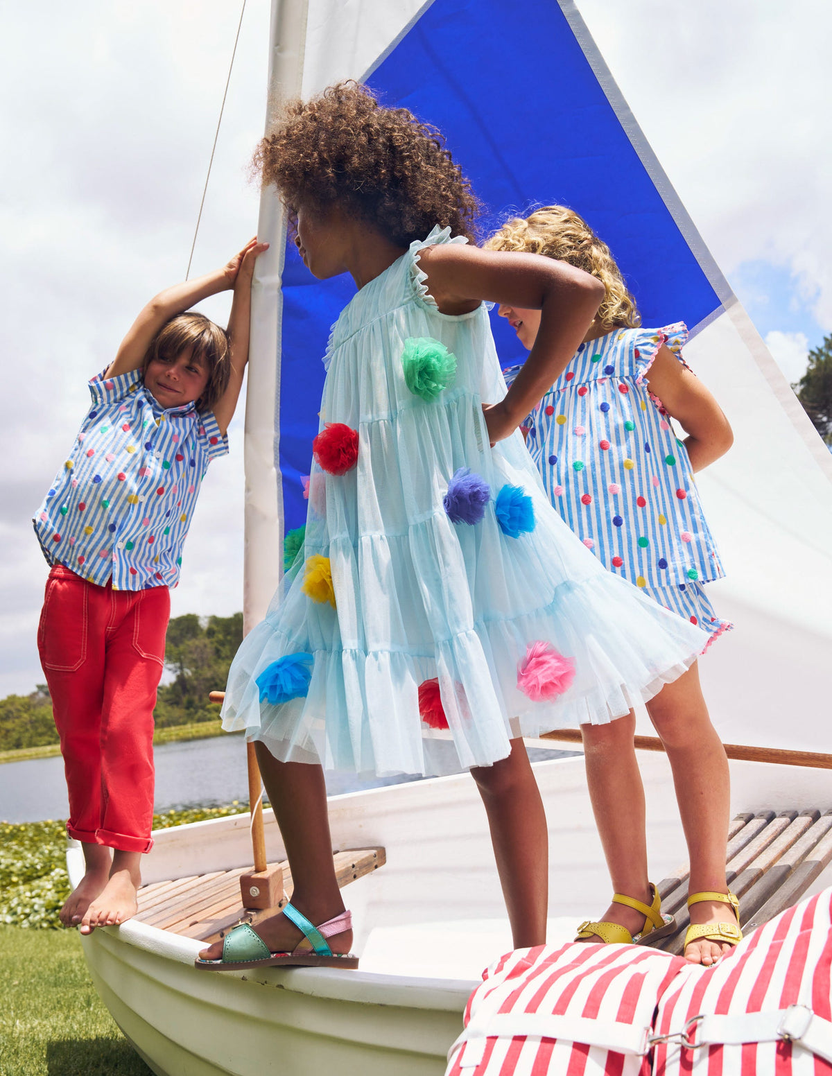Rainbow Ombre Tulle Dress-Blue Multi Pom - Image 4