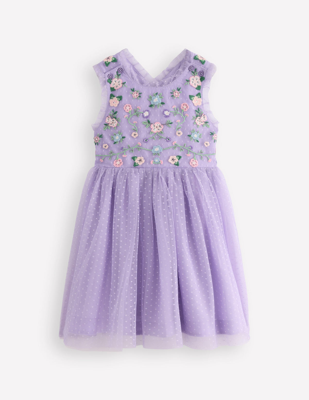 Tulle Cross-Back Dress-Lilac Floral Embroidery - Image 1