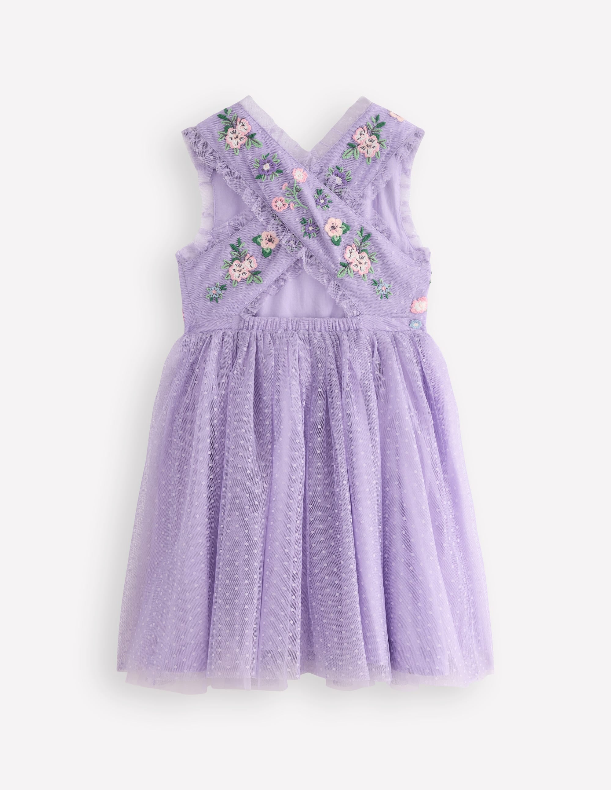 Tulle Cross-Back Dress-Lilac Floral Embroidery - Image 2