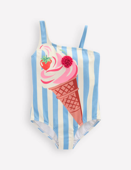 Sunday Appliqué Swimsuit-Vintage Blue Ice Cream Stripe