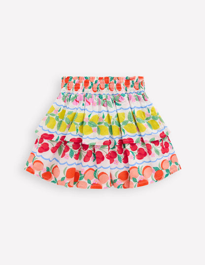 Tiered Woven Skirt-Rainbow Fruit Stripe