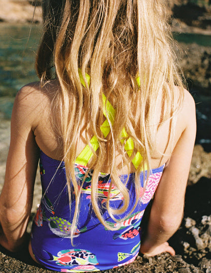 Cross-back Printed Swimsuit-Blue Heron Fish-5