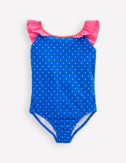 Hallie Frill Strap Swimsuit-Peacock Plume Blue Butterfly