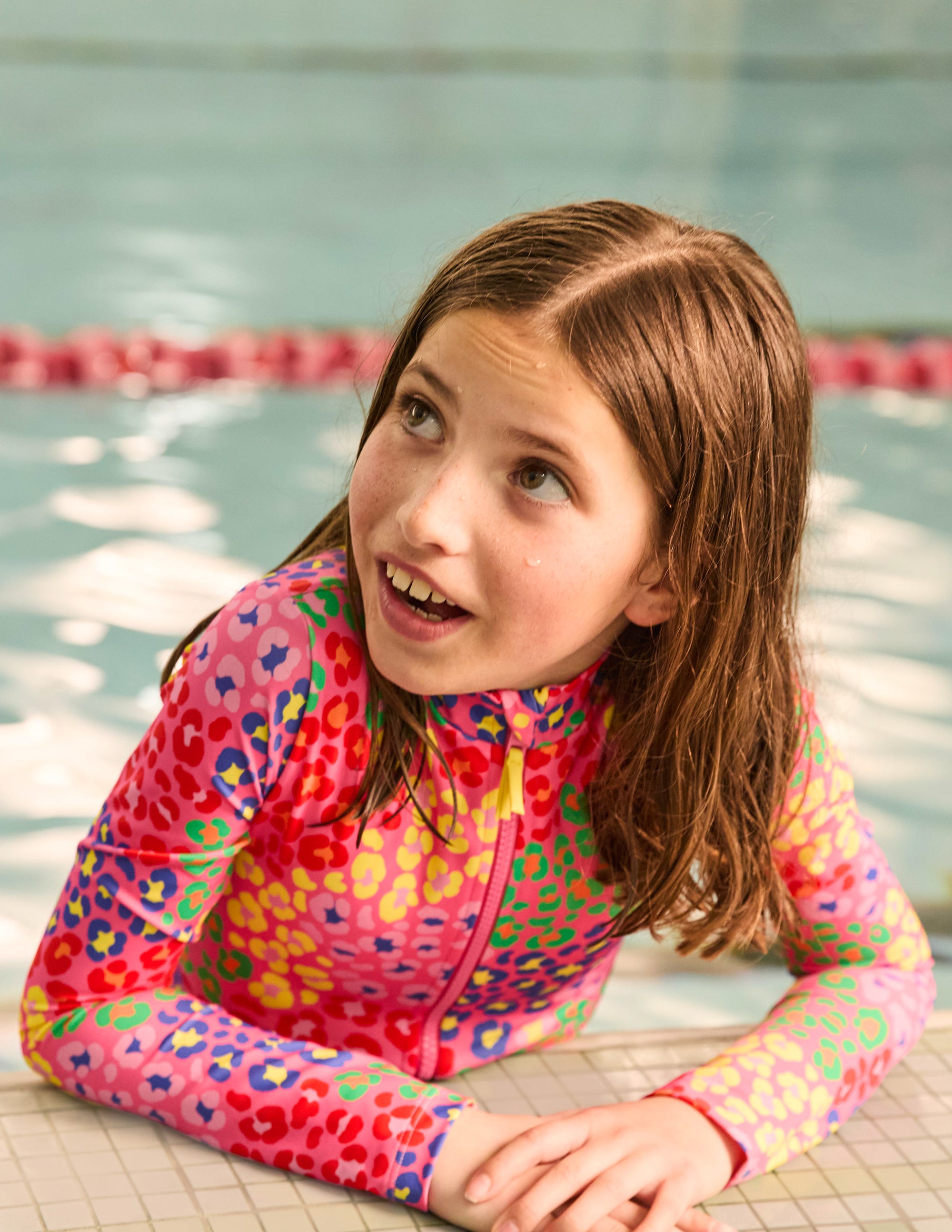 Long-sleeved Swimsuit-Pink Rainbow Leopard - Image 4