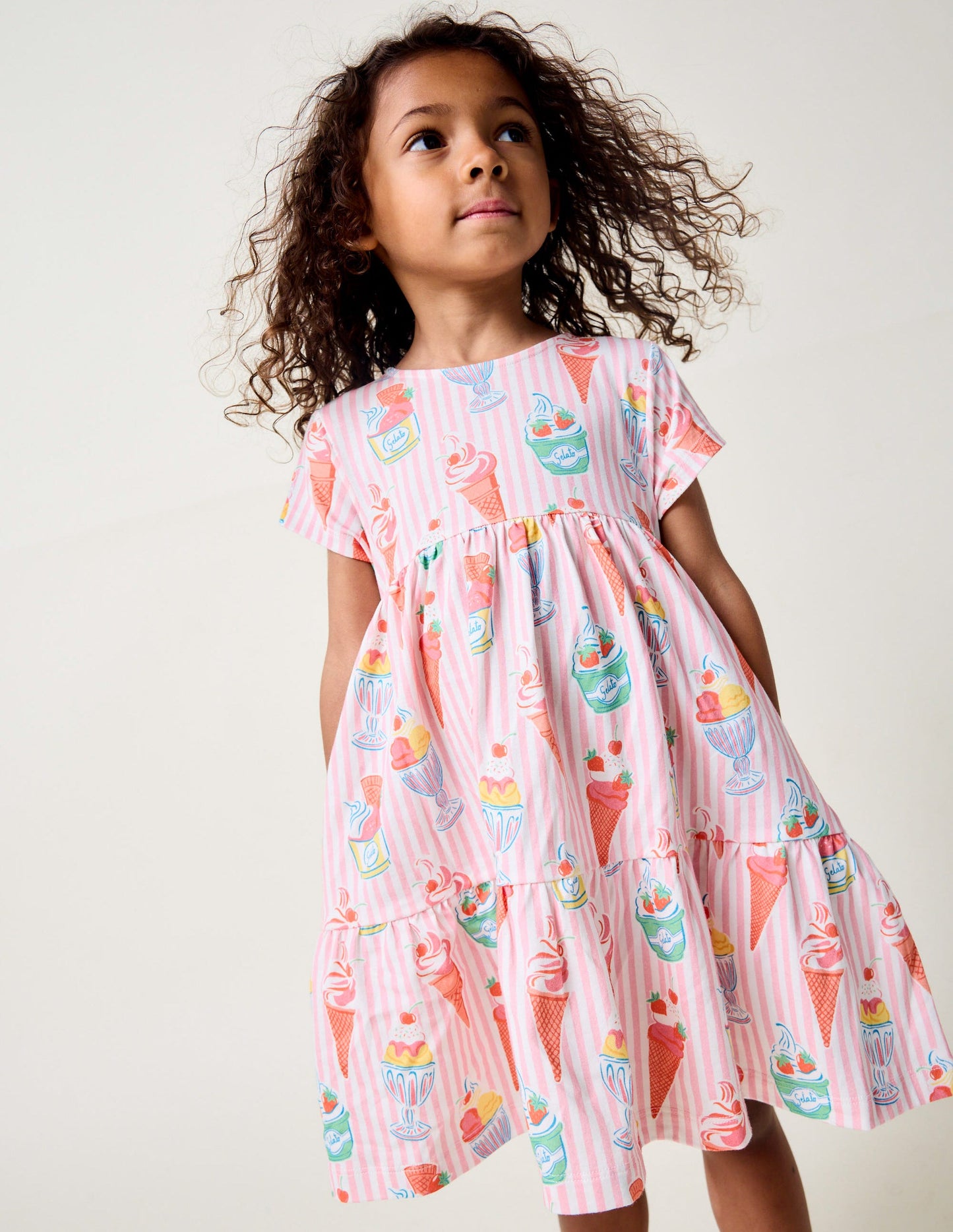 Ariel Twirly Jersey Dress-Chalk Pink Ice Cream Stripe