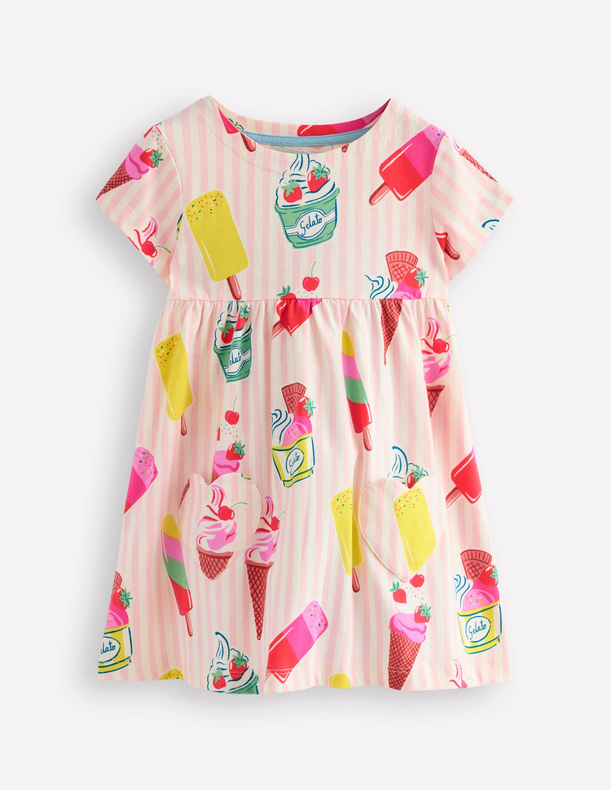 Short Sleeve Printed Tunic-Vintage Pink Ice Cream Stripe - Image 1
