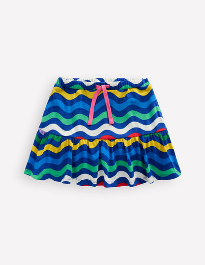 Tiered Jersey Skort-Bright Blue Wave Stripe