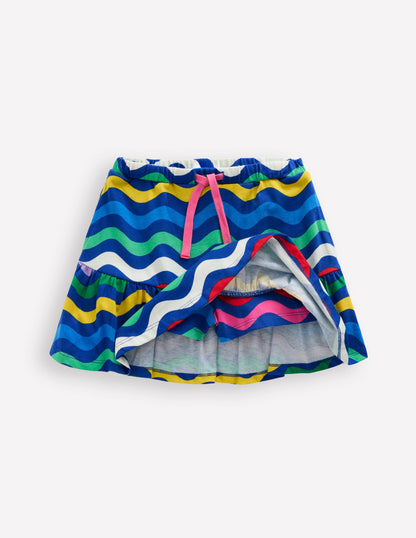 Tiered Jersey Skort-Bright Blue Wave Stripe