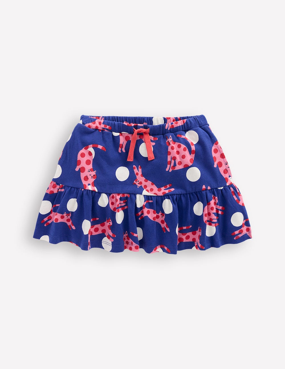 Tiered Jersey Skort-Bright Blue Spotty Cats - Image 1