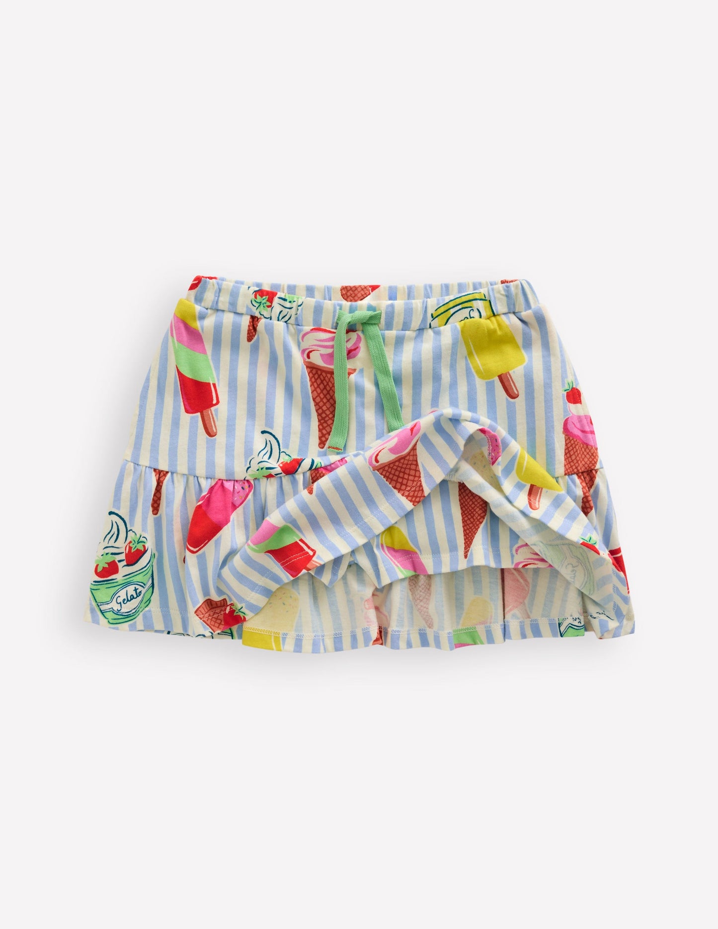 Tiered Jersey Skort-Vintage Blue Ice Cream Stripe