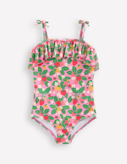 Tallulah Frill Swimsuit-Pink Strawberry Patch