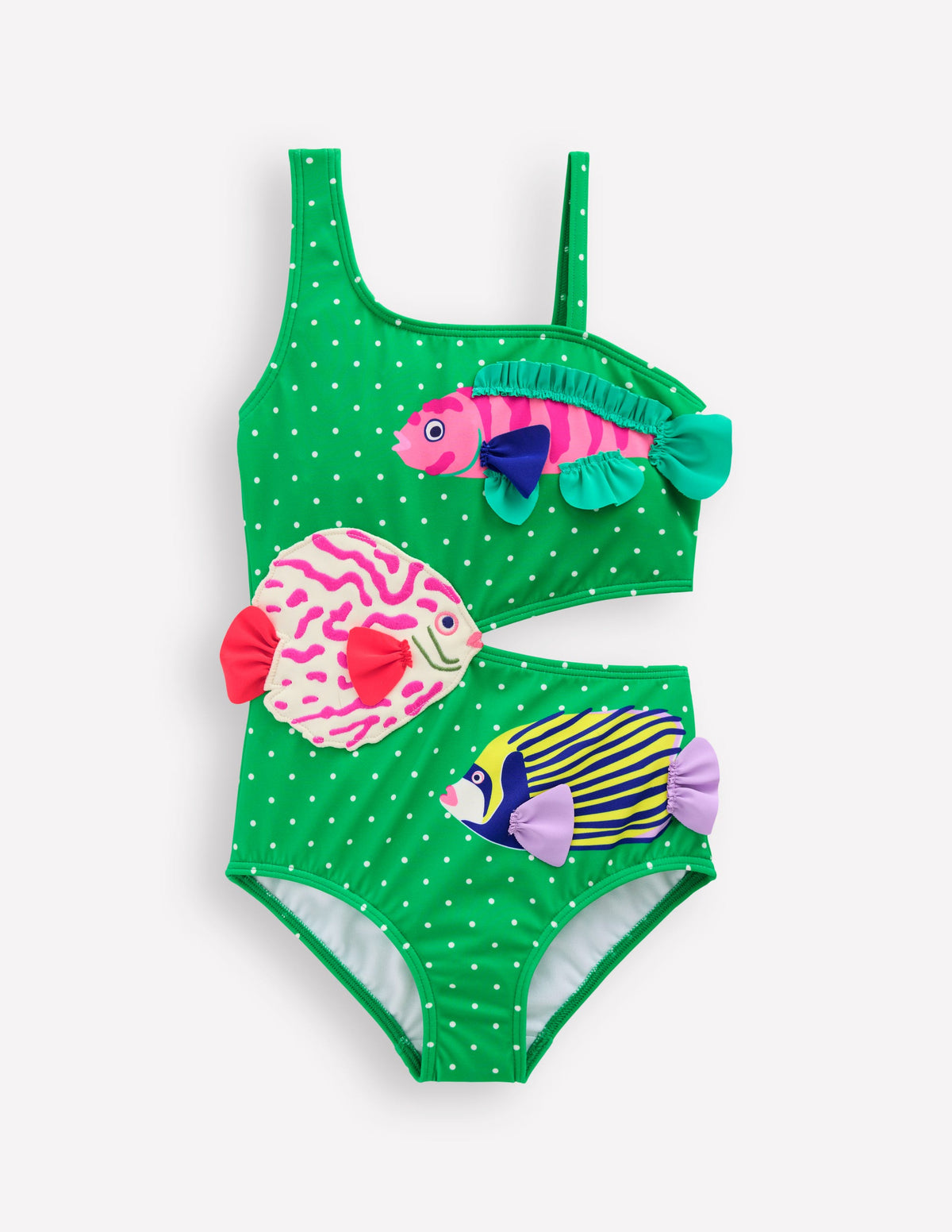Lettice Cut Out Swimsuit-Bright Green Pin Spot Fish - Image 1