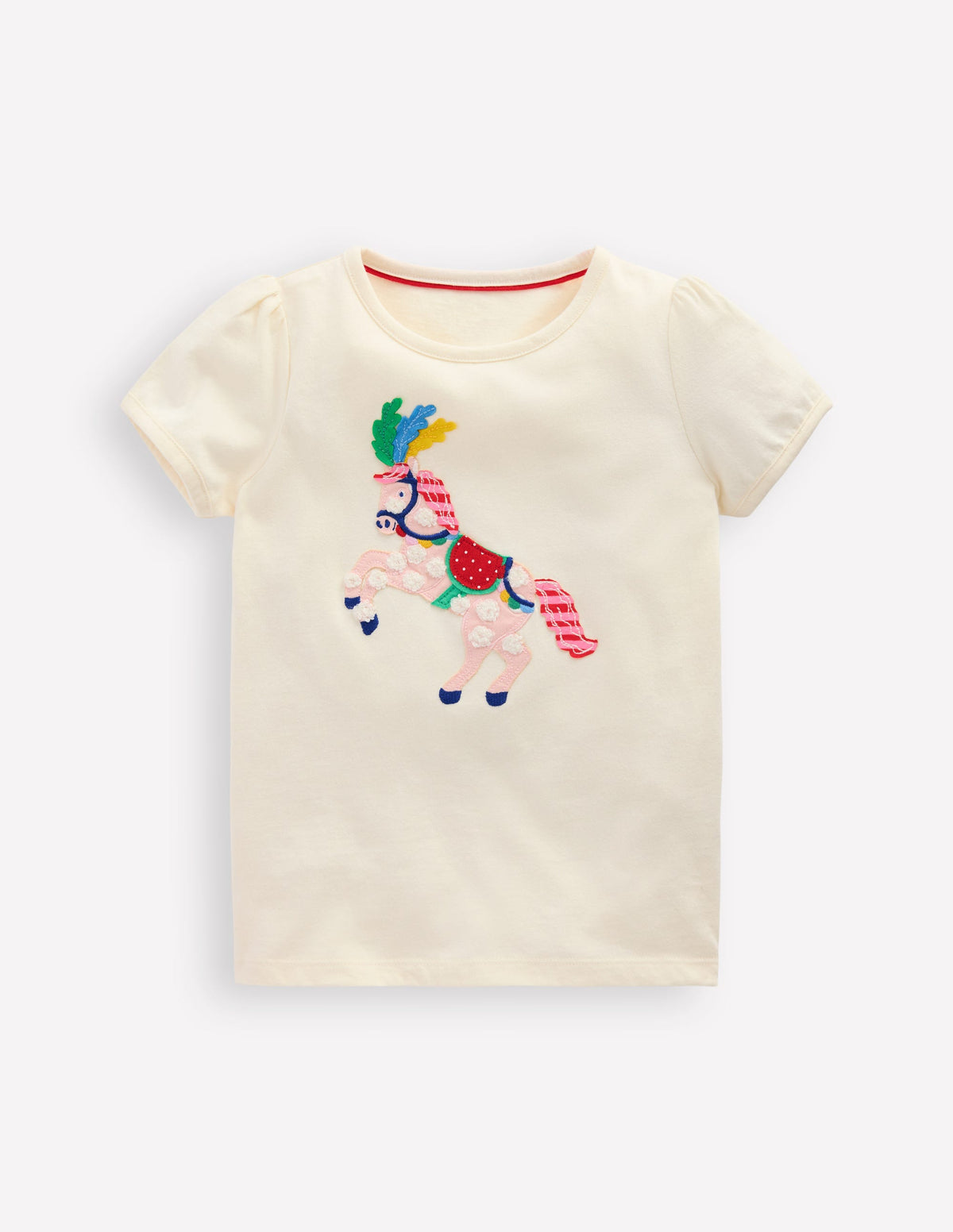 Puff Sleeve Applique Top-Soft Ivory Horse - Image 1
