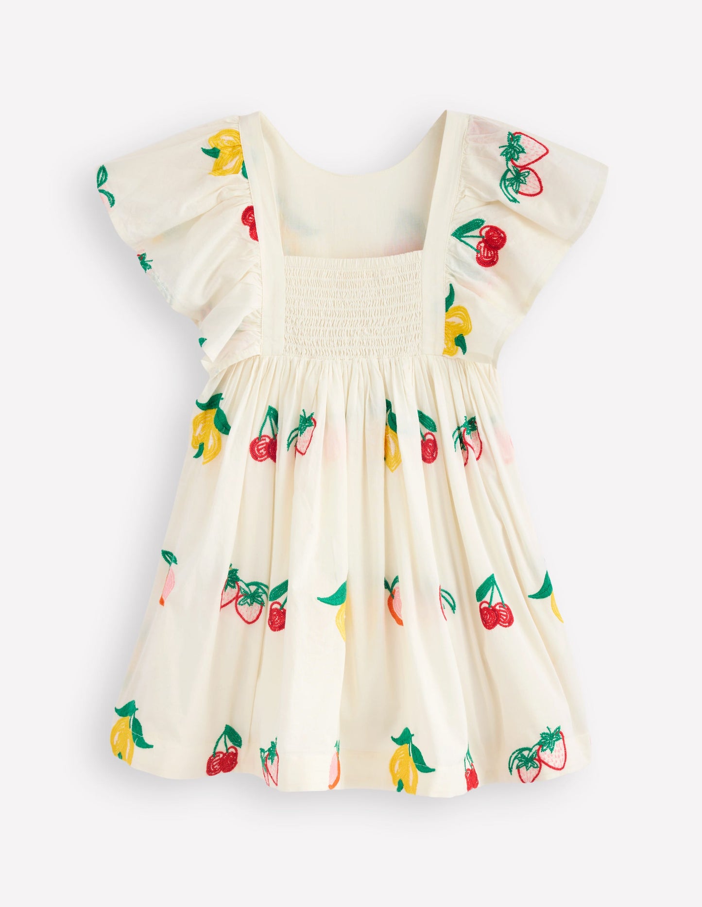 Embroidered Woven Dress-Ivory Embroidered Fruit