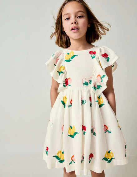 Embroidered Woven Dress-Ivory Embroidered Fruit