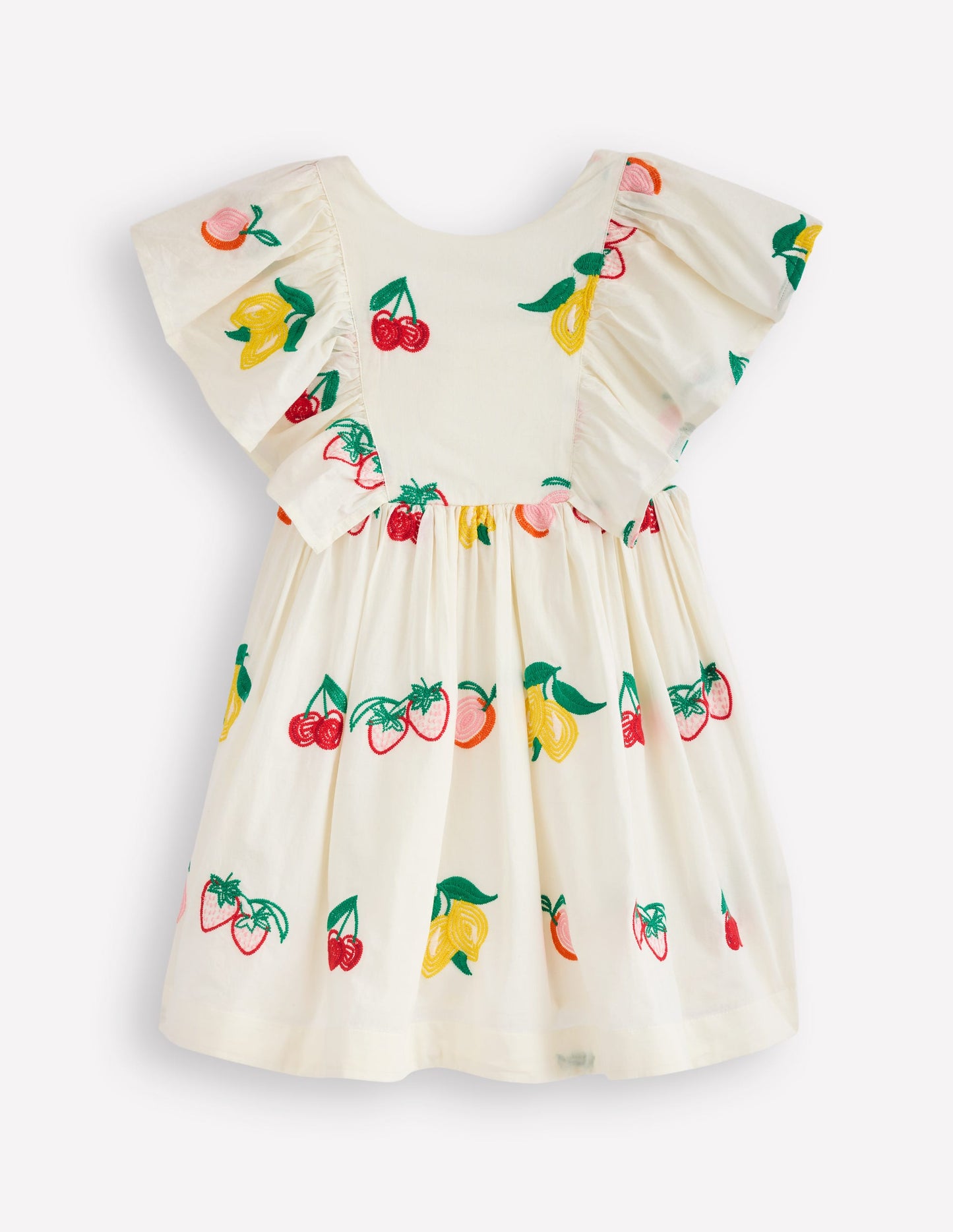 Embroidered Woven Dress-Ivory Embroidered Fruit