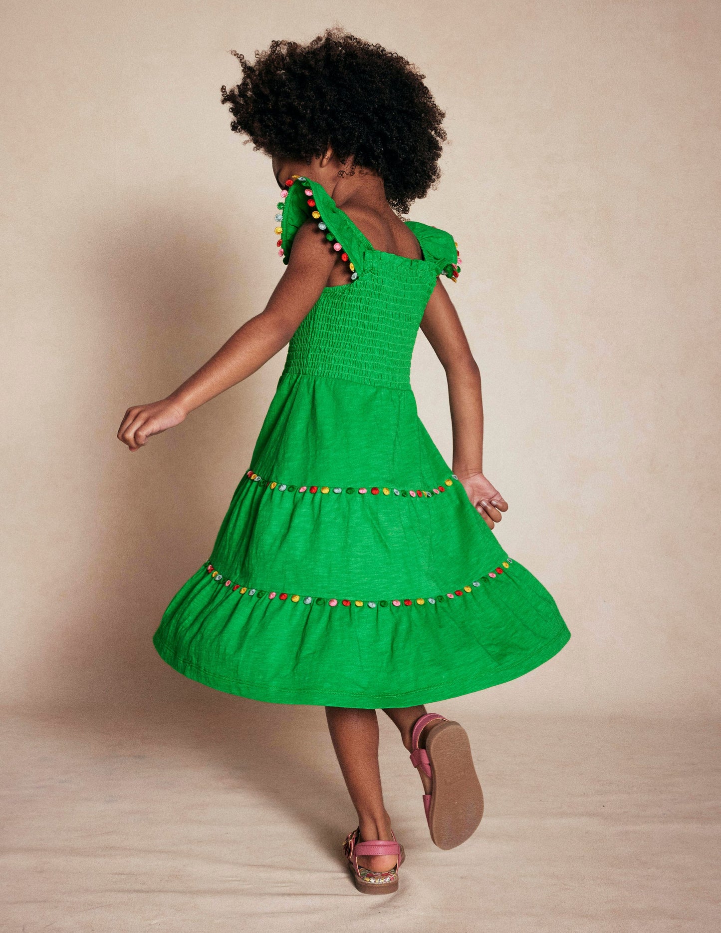Addison Twirly Pom Dress-Sapling Green