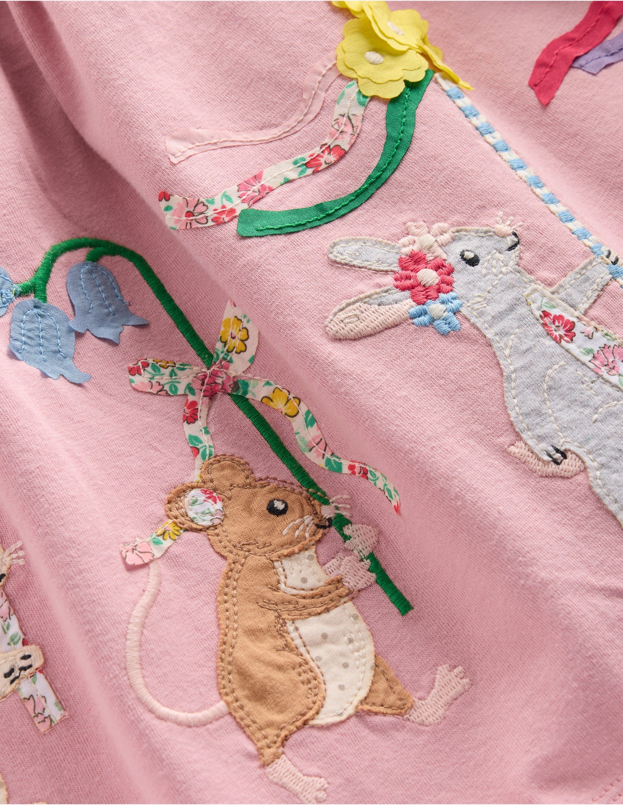Clare Shirred Appliqué Dress-Vintage Pink May Day Animals - Image 3