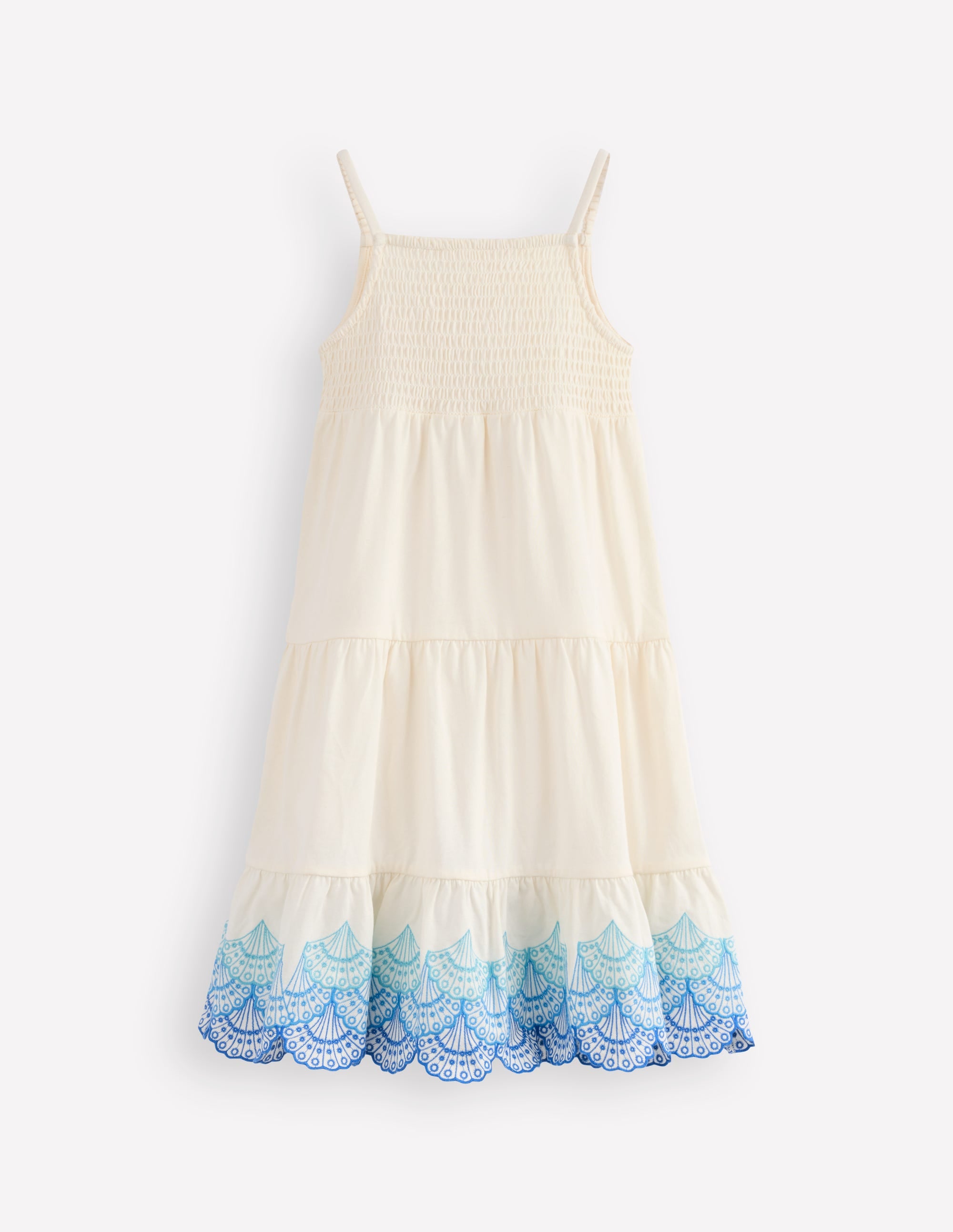 Enza Broderie Hem Jersey Dress-Soft Ivory Shells - Image 1