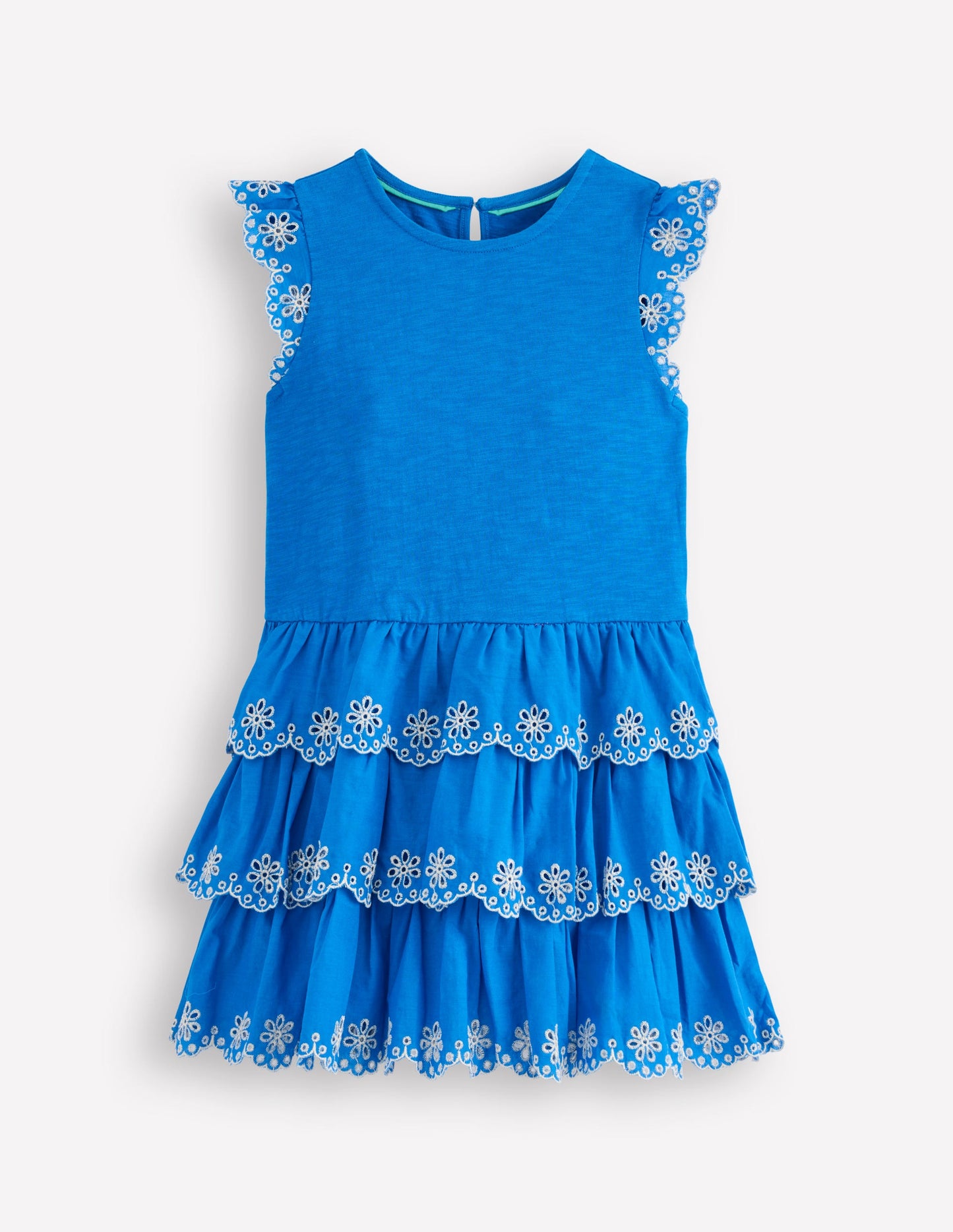 Broderie Mix Jersey Dress-Cerulean Blue