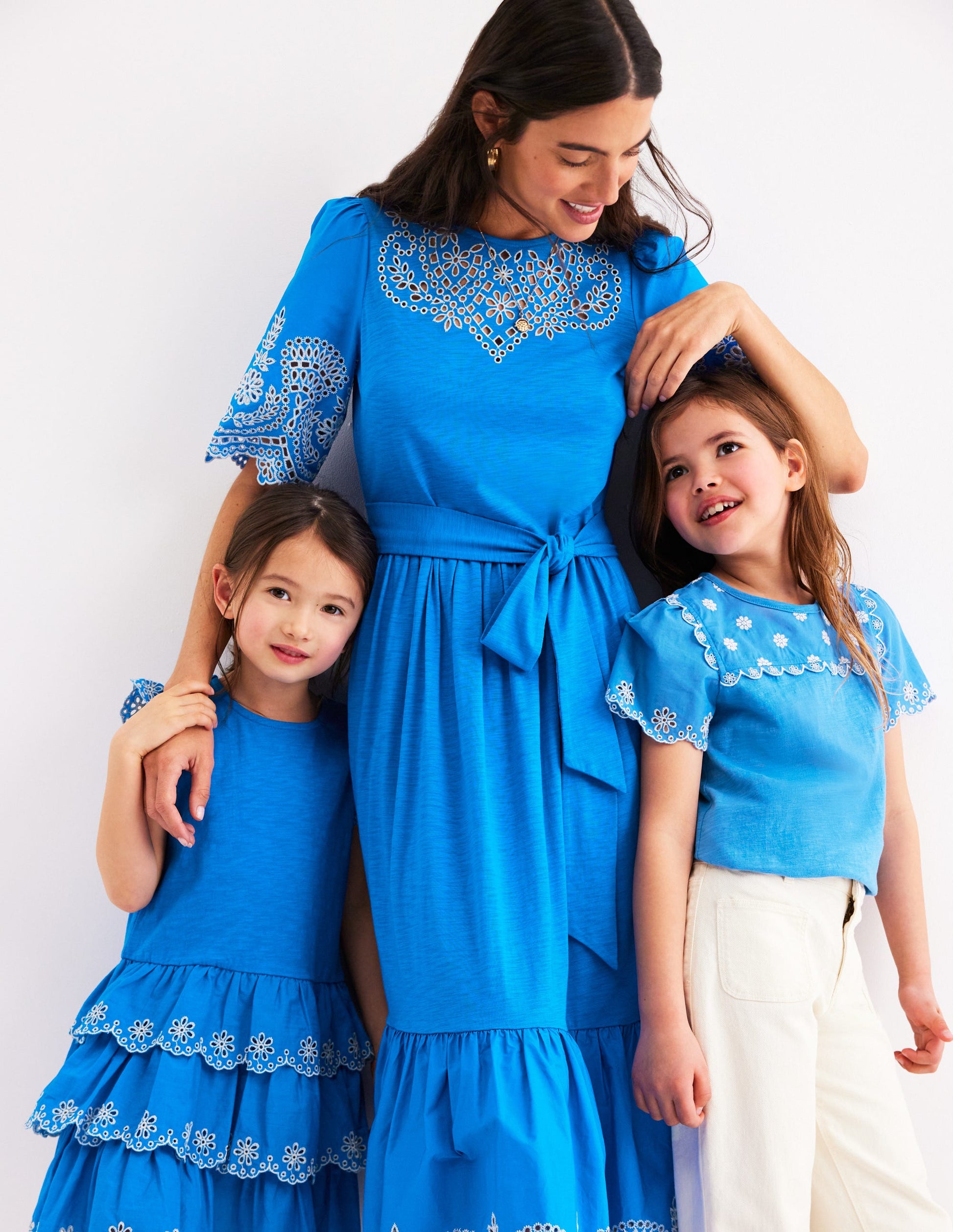 Broderie Mix Jersey Dress-Cerulean Blue-4