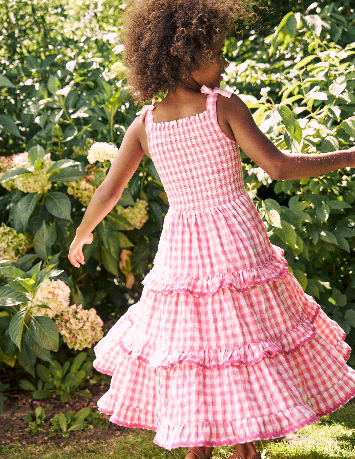 Odette Tiered Woven Sundress-Pink Gingham Daisies - Image 4