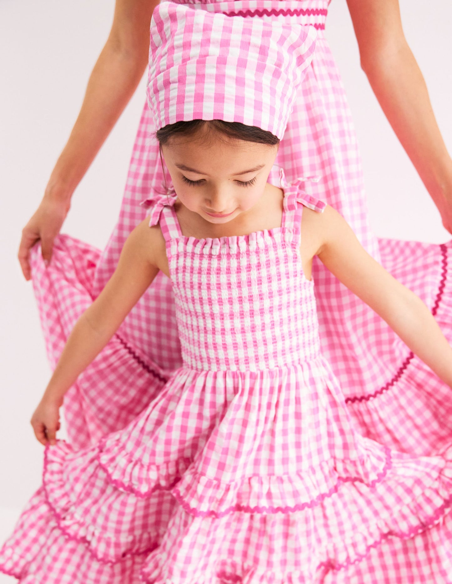 Odette Tiered Woven Sundress-Pink Gingham Daisies
