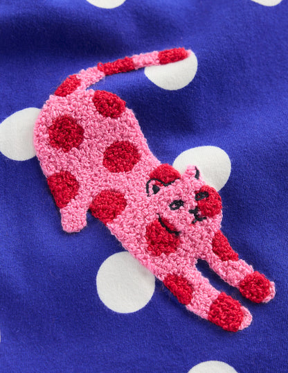 Bay Boucle T-Shirt-Bright Blue Spotty Cats-3