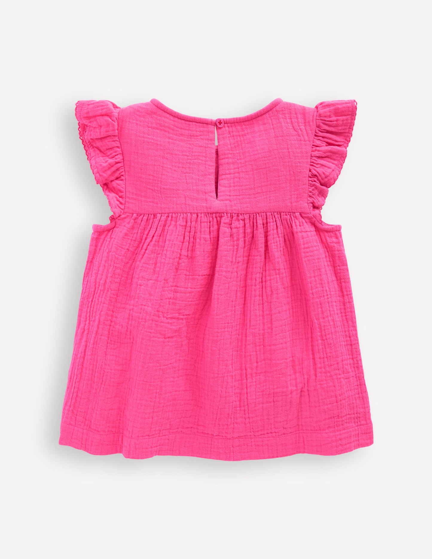 Double Cloth Frill Sleeve Top-Sorbet Pink Embroidered