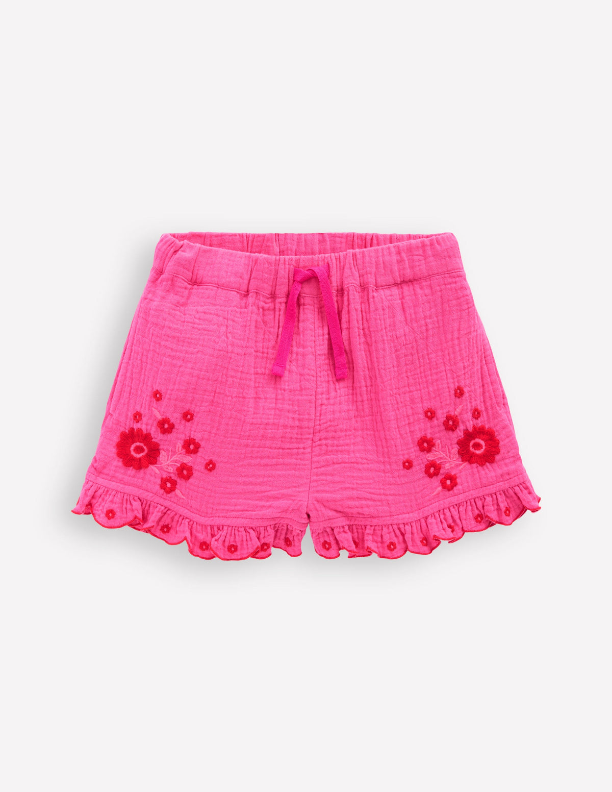 Double Cloth Frill Hem Shorts-Sorbet Pink Embroidered - Image 1