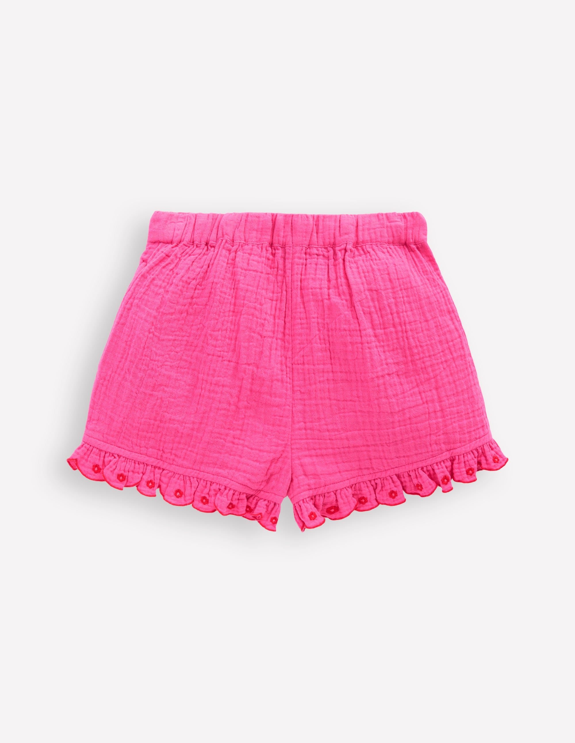 Double Cloth Frill Hem Shorts-Sorbet Pink Embroidered - Image 2