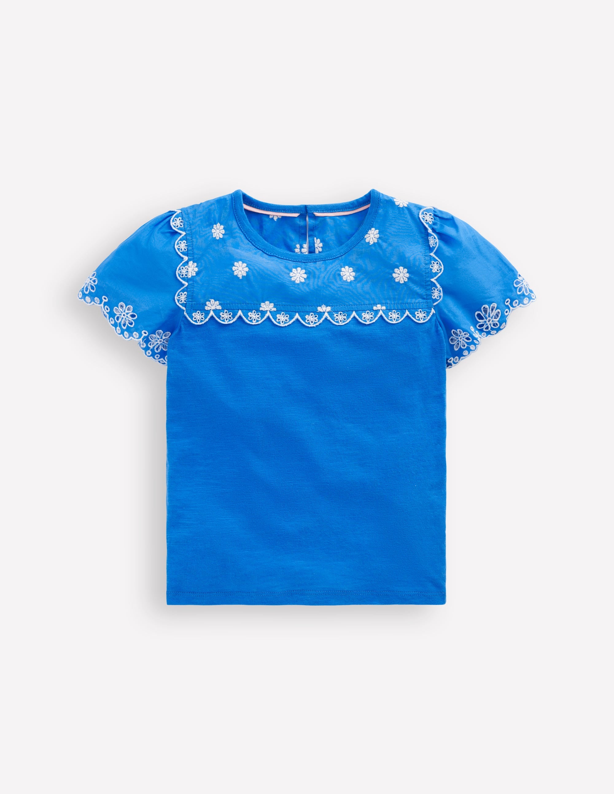 Broderie Sleeve Tee-Kingfisher Blue - Image 1