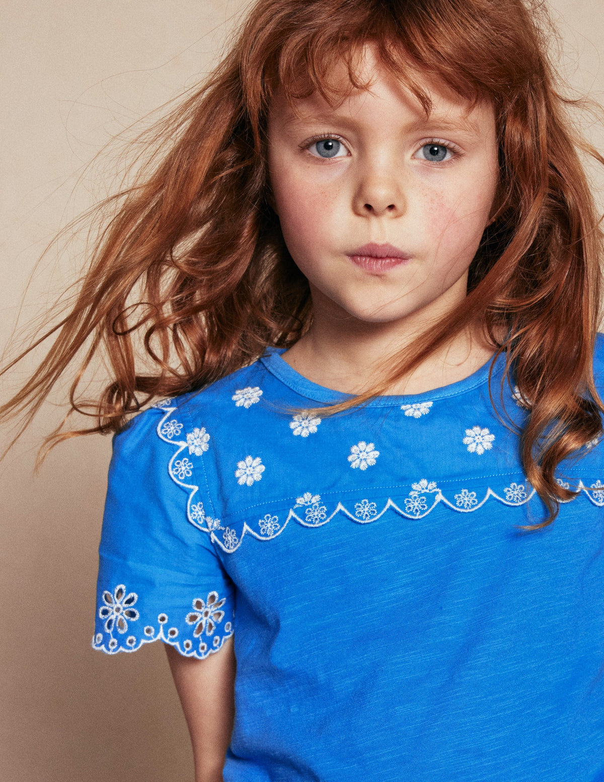 Broderie Sleeve Tee-Kingfisher Blue - Image 4
